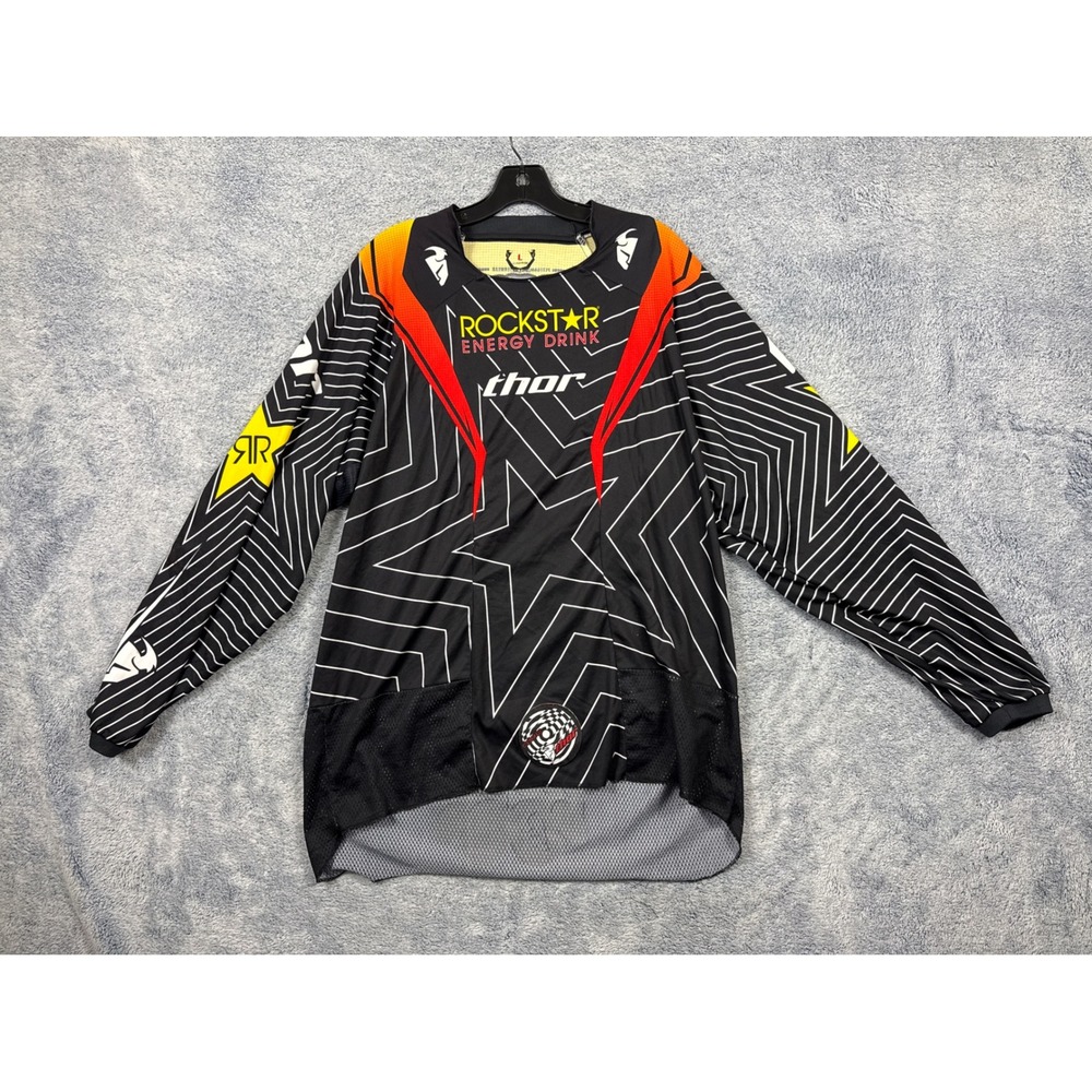 Thor Mens L Black Rockstar Energy Motocross Jersey Racing Long Sleeve Shirt